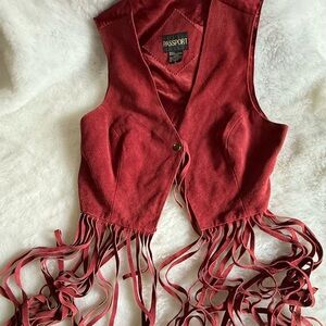 Passport Red Suede Vest with Fringe Detail